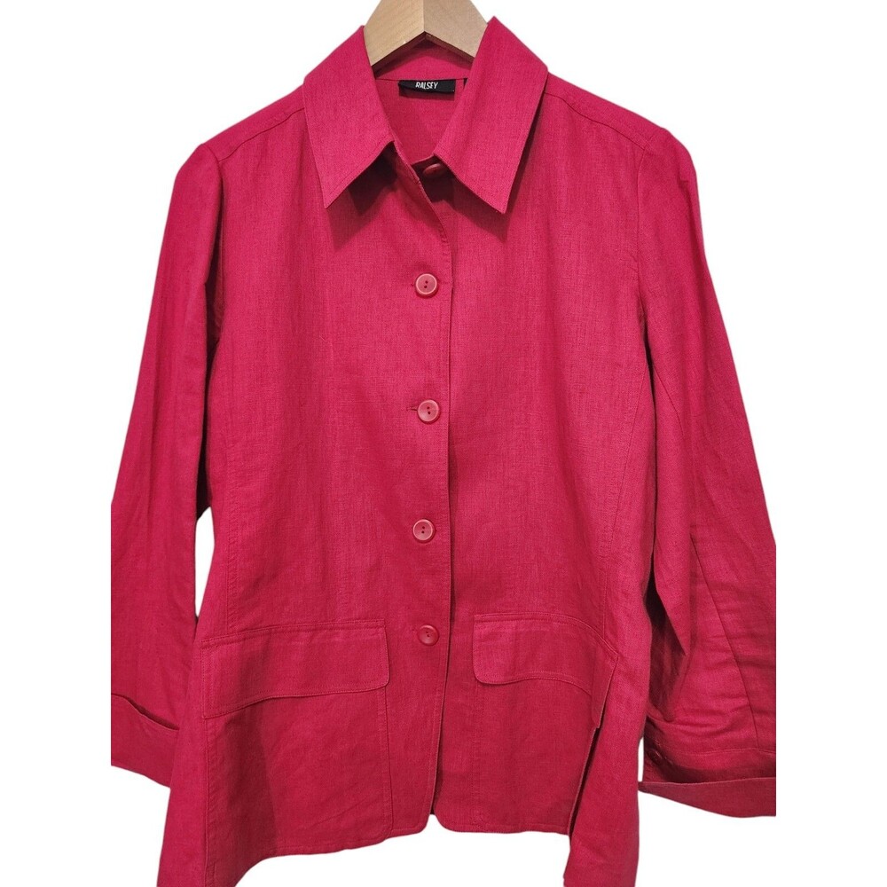 Ralsey Womens Top 10 Berry Pink  Linen Blend Button Front Long Sleeve Casual